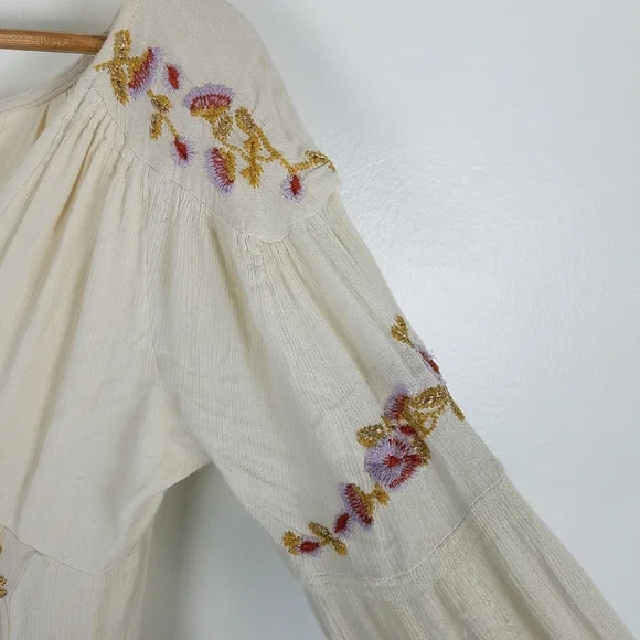 Free People Fay Glow Embroidered Boho Peasant Midi Dress in Cream Size Small - Picture 9 of 14